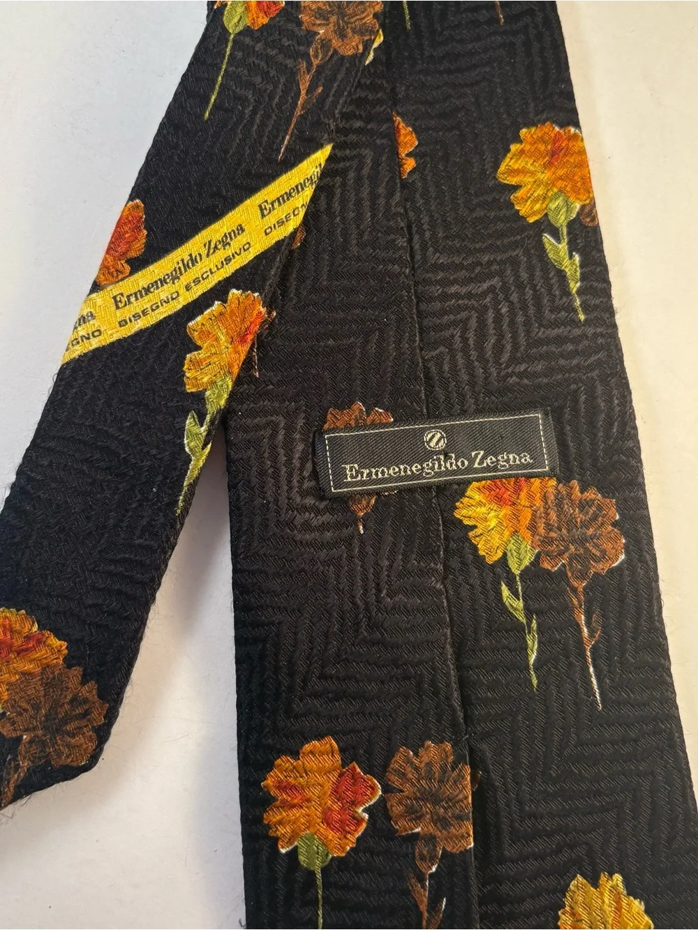 Lot Of 2 Ermenegildo Zegna Silk Ties Black Floral Tulip Carnation Luxury Italy